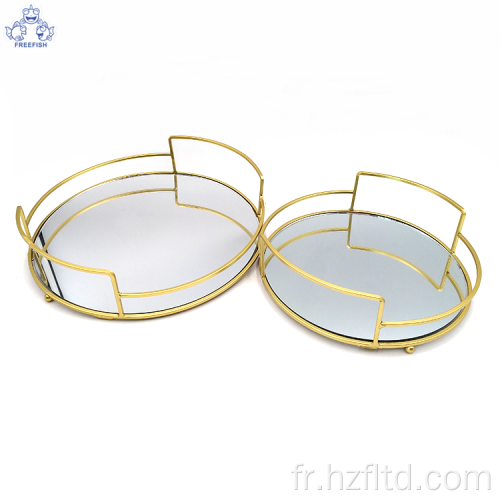 Plateau rond en métal avec base miroir